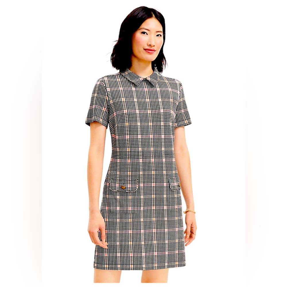 NWOT-LOFT-Petite Plaid Ponte Button Pocket Mini-Dress. Size: Petite XXLP (18-20)